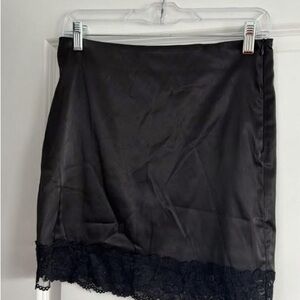 Princess Polly Black Satin Pencil Skirt with Lace